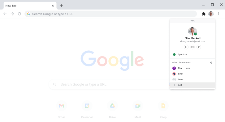 Navegador Chrome que mostra el quadre de diàleg del selector de perfil.