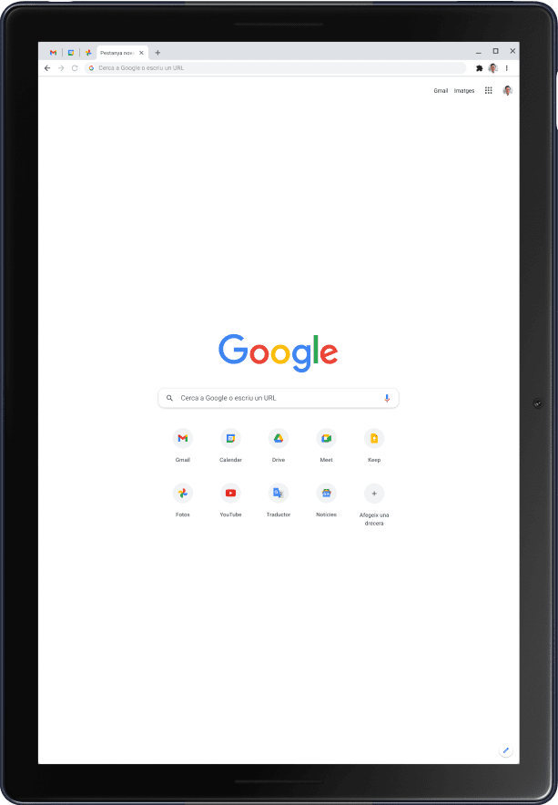 Tauleta Pixel Slate en vertical que mostra la pàgina d'inici de Google.