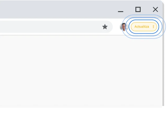 Extrem superior dret de la finestra del navegador Chrome en què es destaca la sol·licitud Actualitza.