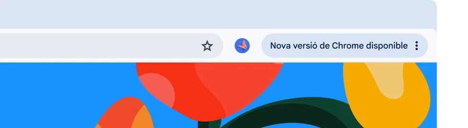 La IU d'un navegador mostra una píndola d'actualització verda que indica a l'usuari que està a punt per reiniciar-se i instal·lar una actualització automàtica.