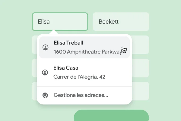 Un usuari pot introduir a l'instant el nom i l'adreça en un formulari utilitzant la funció Emplenament automàtic.