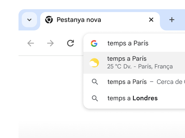 Un usuari ha escrit 'el temps a París' a la barra d'adreces de Chrome i ha generat resultats a l'instant.