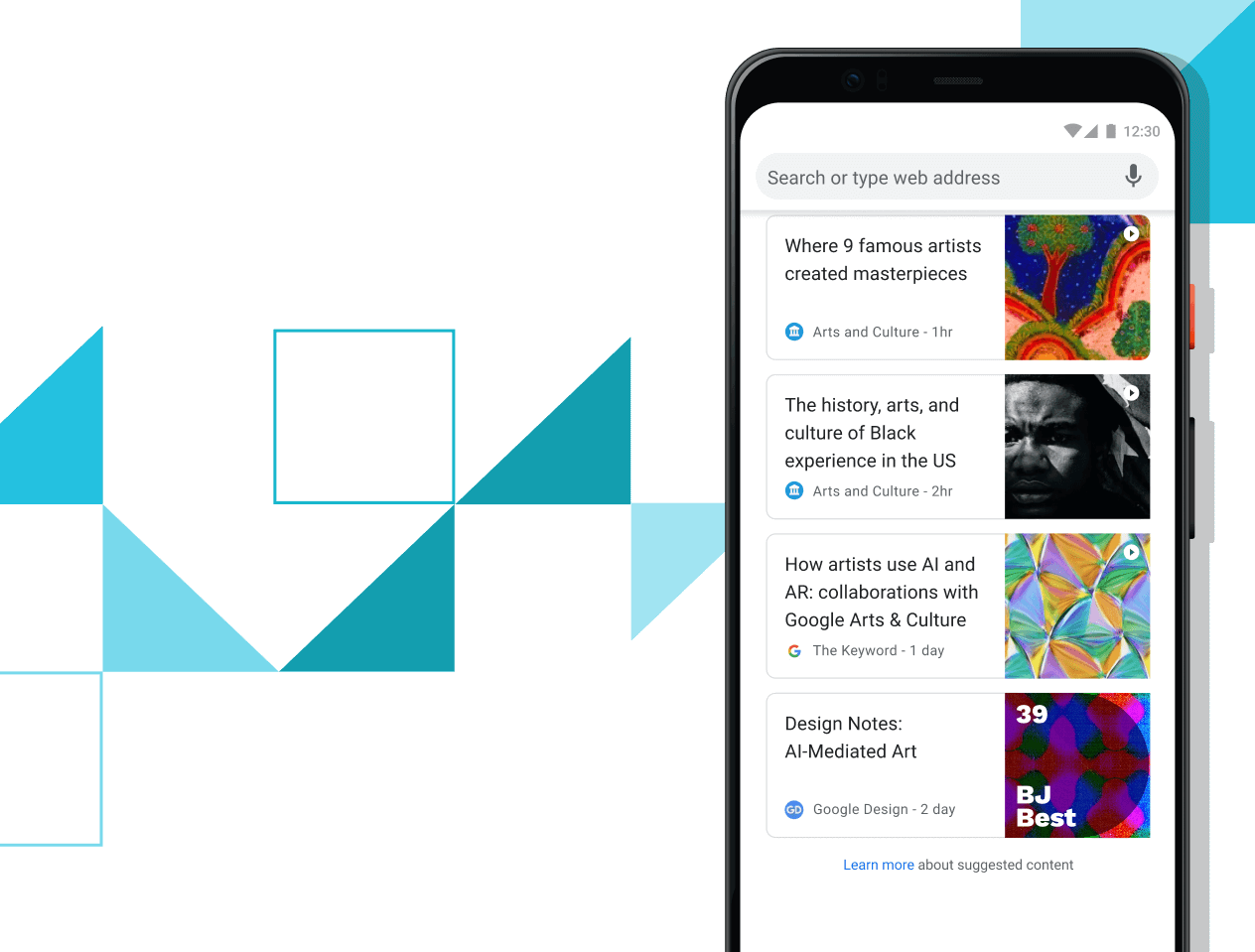 Articles que et poden interessar Telèfon Pixel 4 XL amb enllaços a articles seleccionats a la pantalla.