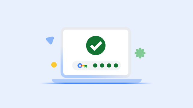 Pantalla d'un portàtil que mostra un gran vist verd i una barra de progrés de la clau de seguretat completada.