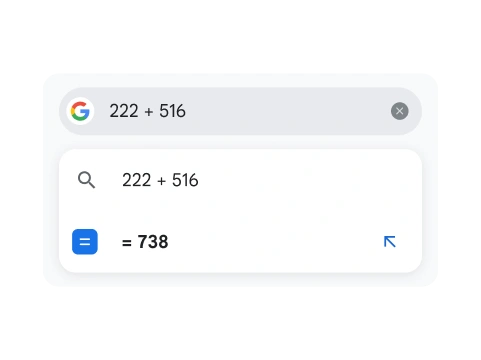 Cerca de la suma '222 + 516' que mostra el resultat 738.